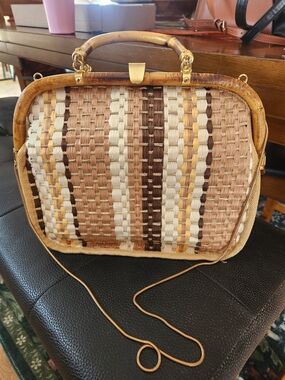 Authentic Vintage 1950s/1960s Made in Italy Woven Raffia & Bamboo Purse